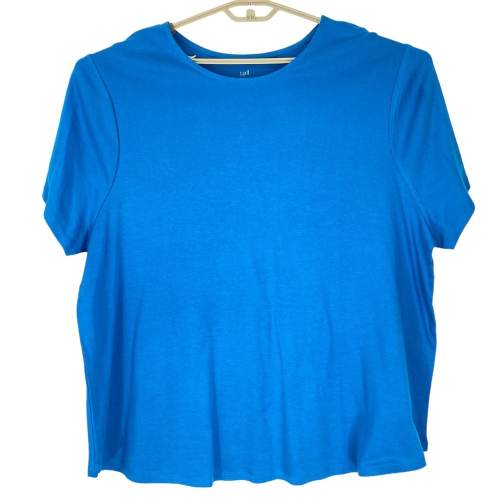 J. Jill Shirt Top Womens Size 4X Pima Crew Neck Shirttail Tee Blue Short Sleeve
